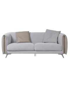Sofa 3-seater, textile upholstery, metal feet, white/beige, 197x101xH73 cm
