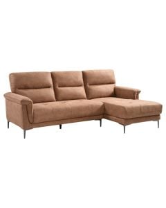 Divan këndor, djathtas, tapiceri tekstili, këmbë plastike, kafe, 242x152xH99 cm