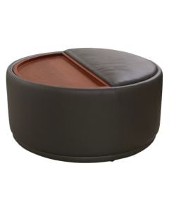 Pouffe, original leather upholstery, brown/black, 100x100xH40 cm