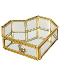 Jewerly holder, glass, clear/gold, 12.5x10.5xH3.5 cm