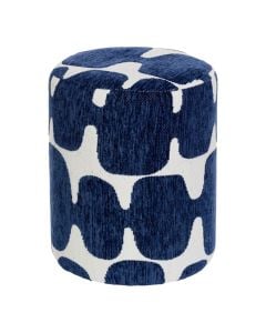 Poufe, Delor, PU foam, polyester/wood structure, white/blue, Dia.30xH36 cm