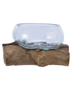 Tas dekorues, qelqi/druri, transparente/natyrale, 20x20xH12 cm