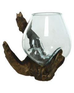 Vazo dekoruese, qelqi/druri, transparente/natyrale, 10x10xH10 xm