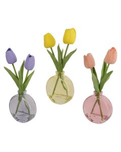 Decorative flower in pot, glass, assorted, 3.5x9xH25 cm