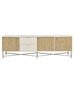 TV stand, melamine, metal tube powder coated, oak/white, 195x40xH60.5 cm