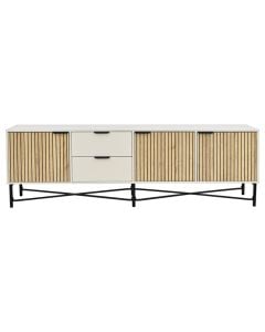TV stand, melamine, metal tube powder coated, white/oak, 195x40xH60.5 cm