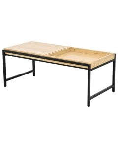Coffee table, melamine, metal tube powder coated, oak/black, 100x50xH40 cm