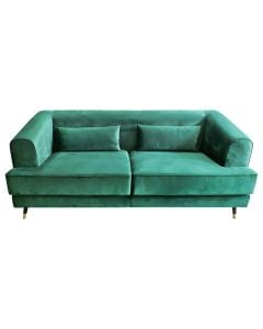 Divan 3-vendësh, tapiceri tekstili, velvet, këmbë plastike, jeshile e errët, 200x90xH170 cm