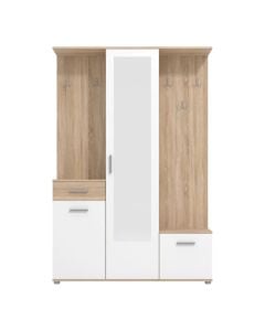 Hall unit, Martin, chipboard+HDF, sonoma/white, 133.5x33xH197.5 cm