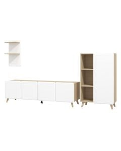 TV cabinet and display, Elgin, MDF and melamine, light port oak/white matt, 244x41.5xH167.5 cm