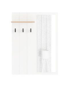 Wall hanger with mirror, Bedford, MDF and melamine+glass, opaque white/artisan oak, 76.5x19.5xH102 cm
