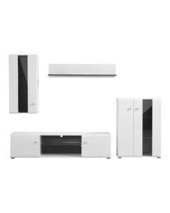 TV cabinet and display, Prato, MDF and melamine+glass, opaque white, 264x41.5xH182 cm