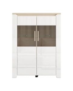 Showcase, Aberdeen, MDF and melamine+glass, opaque white/light port oak, 96x35.5xH129.5 cm