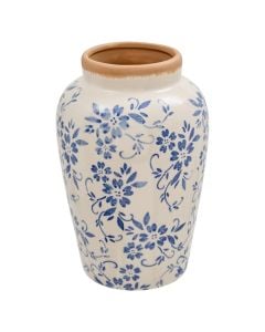 Decorative vase, Japo, ceramic, white (with blue flower), Dia.15.3xH23.5 cm