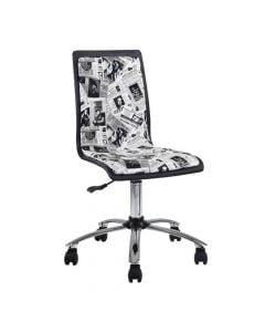 Study chair with casters, metallic structure, MDF and PU, white, 40x40xH97 cm