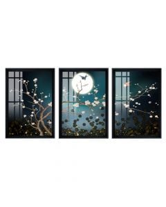 Pikturë me kornizë, Bird at full moon, 3 copë, druri/letër, shumëngjyrëshe, 32.5xH47.5 cm