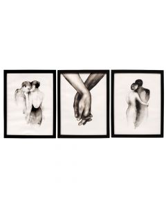 Pikturë me kornizë, Love, 3 copë, druri/letër, e bardhë/e zezë, 33x3xH43 cm