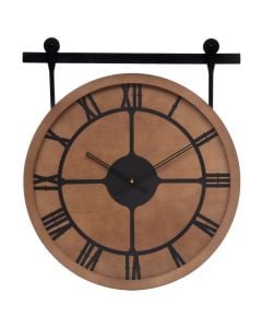 Wall clock, Loris, wooden/metal, brown/black, Ø60xH70 cm