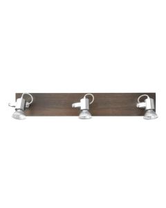 Bar 3 spot GU10 3X50W, satin chrome with dark wood decoration, bulb incl.