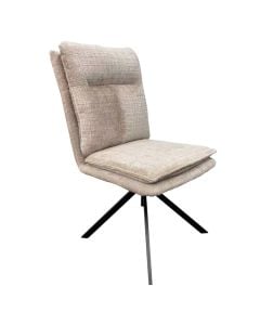 Dining chair, 180 degree auto-return swivel, foam cover with chenille, metal frame+plywood, metal tube with powder coating finish, beige/black, 46x66xH90 cm