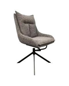 Dining chair, 180 degree auto-return swivel, woven fabric covered, metal frame+plywood, metal tube with powder coating finish, grey/black, 55x63xH89/48.5 cm