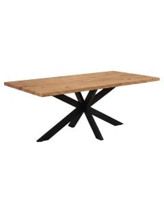 Tavolinë ngrënie, syprinë MDF (38 mm, e mbuluar me letër), këmbë metalike, druri natyrale (strukturë e zezë), 160x90xH75 cm