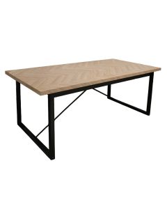 Tavolinë ngrënie, me tërheqje, syprinë MDF (38 mm, e mbuluar me letër), këmbë metalike, druri natyrale (strukturë e zezë), 180/240x90xH75cm