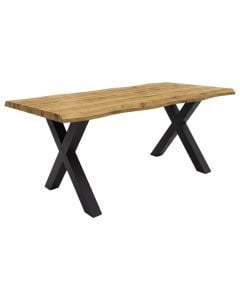 Tavolinë ngrënie, syprinë MDF (55 mm, e mbuluar me letër), këmbë metalike, druri natyrale (strukturë e zezë), 160x90xH75cm