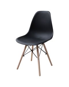 Dining chair, polypropylene (PP), steel tube with powder coating, beech wood legs, black, 46x50xH82 cm