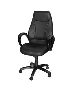 Office chair with casters, plastic structure, PU cover, black, 63.5x63xH108-118 cm