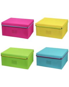 Storage box, textile, yellow/blue/pink/green, 41x34xH18 cm