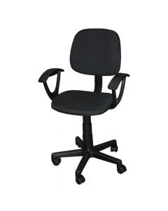 Karrige zyre me rrota, me krahë, strukturë plastike, tapiceri tekstili, zezë, 55x49xH77.5-89 cm