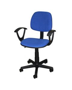 Karrige zyre me rrota, me krahë, strukturë plastike, tapiceri tekstili, blu, 55x49xH77.5-89 cm