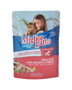 Ushqim për mace, Miglior Gatto, me mish dhe karrotë, 100 gr