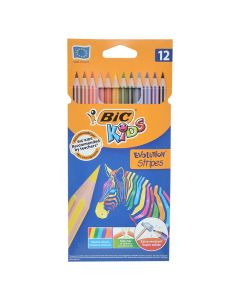 Lapsa me ngjyra për fëmijë, Evolution Stripes, Kids, Bic, resin sintetik, 21.4x10x0.9 cm, portokalli dhe blu, 12 copë