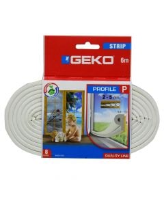 Izolues për kornizat e dritareve dhe dyerve, Geko, Strip, Profil P, 9 x 4 mm x 6 m, i bardhë