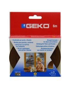 Izolues për kornizat e dritareve dhe dyerve, Geko, Flex, Profil I, 9 x 3 mm x 6 m, kafe