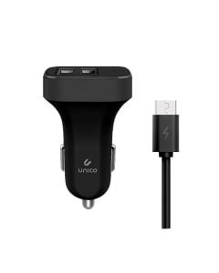Car charger + plug, Unico, CC9982, 2.4A, Type-C plug, 2 USB inputs