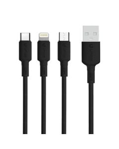 3 in 1 charging cable, Unico, CB1429, USB - Type C, micro, Lightning, 3.4A, 120 cm, black