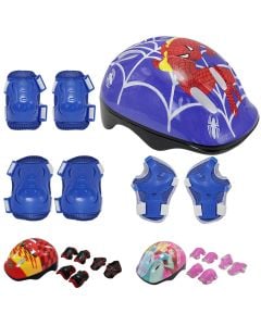 Set of bicycle helmets and knee pads for children, mixed colors