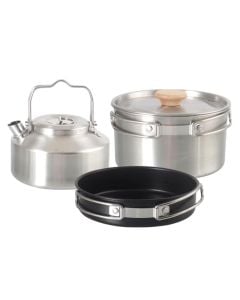 Camping cooking set, 304 stainless steel, includes frying pan, kettle and pot