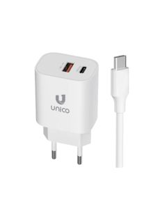Karikues + fishë, Unico, HC1724, 25 W, 2 hyrje Type-C dhe USB, fishë Type-C - Type-C