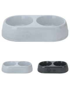 Double food bowl for dogs and cats, Pets Collection, PP, 17X30 cm, mixed colors