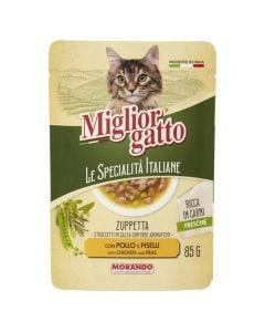 Ushqim për mace, Miglior Gatto, 85 g, me mish pule dhe bizele