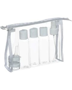 Travel bottle set, Five, 7 pieces, PP & PVC material, transparent
