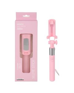 Telescopic stick for selfie, Miniso, with cable, 18-80 cm, pink color