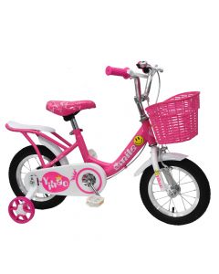 Biciklete per vajza, 12", roze, me kosh, rrota ndihmese, transmision pa marsha