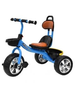 Tricikel per femije, blu, me rrota plastike dhe kosh