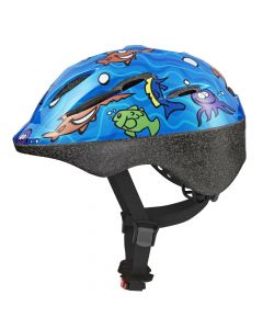 Bicycle helmet for children, Abus, size M, with ventilation and anti-mosquito nets, blue color