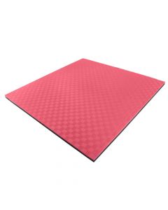 Rubber mat for aerobics and fitness, 100 x 100 cm x 2.5 cm, red and black color,